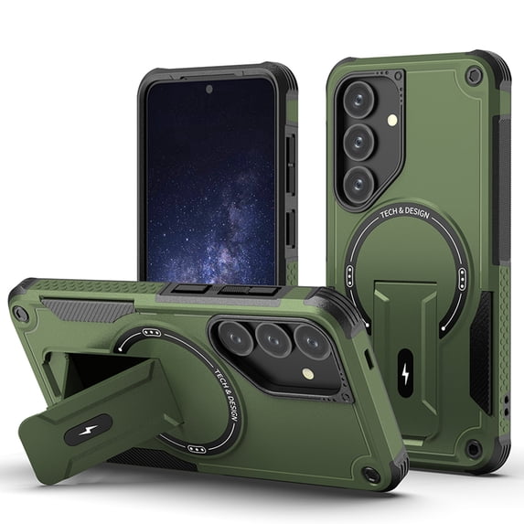 Dteck for Samsung Galaxy S25 Case with Stand, Heavy Duty Military-Grade Protection Rugged Case for Galaxy S25 Compatible with MagSafe, Kickstand Shockproof Phone Cover for Samsung S25,Green