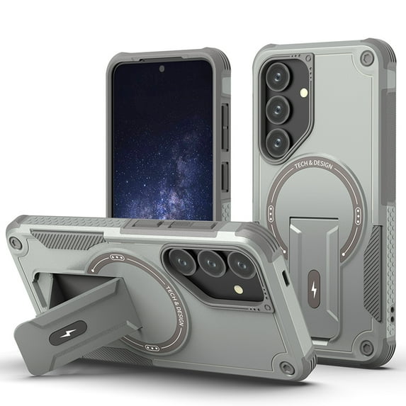Dteck for Samsung Galaxy S25+ Case with Stand, Heavy Duty Military-Grade Protection Rugged Case for Galaxy S25 Plus Compatible with MagSafe, Kickstand Shockproof Phone Cover for S25 Plus,Gray