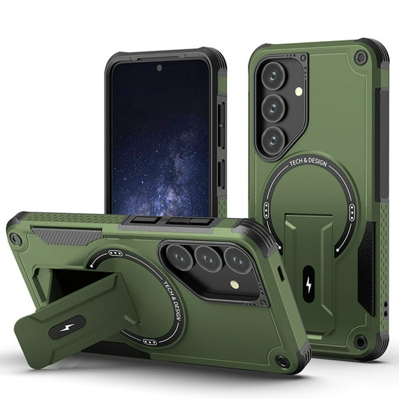 Dteck for Samsung Galaxy S25+ Case with Stand, Heavy Duty Military-Grade Protection Rugged Case for Galaxy S25 Plus Compatible with MagSafe, Kickstand Shockproof Phone Cover for S25 Plus,Green