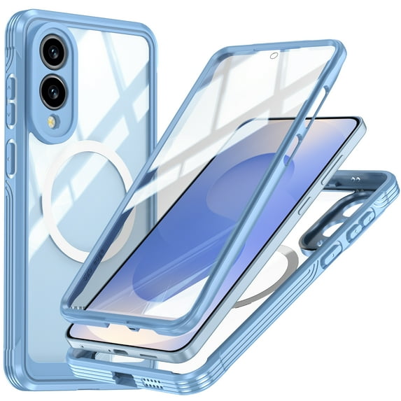 Dteck for Samsung Galaxy S25 Edge Case Compatible with MagSafe,360° Full Body Case Built-in HD Touch Sensitive Screen Protector Shockproof Clear Cover for Galaxy S25 Edge,Blue