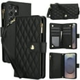 thumbnail image 1 of Dteck for Samsung Galaxy S25 Edge Case, Crossbody Shoulder Strap RFID Blocking Shockproof Magnetic Closure Flip Stand Card Slot Wallet Zipper Lanyard Phone Case Cover, Black, 1 of 10