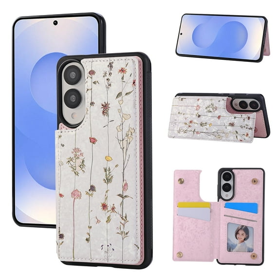 Dteck for Samsung Galaxy S25 Edge Wallet Case with Card Holder, RFID Blocking Credit Slots Kickstand Shockproof Flip Folio Leather Cover with Trendy Floral Design for Women Girls,Dried Flower