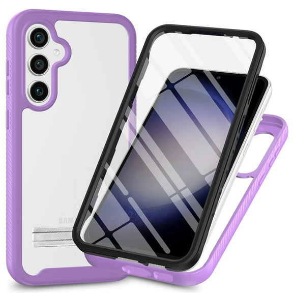 Dteck for Samsung Galaxy S25 FE Case with Metal Stand, Built-in Screen Protector Dual Layer Drop Proof Protection Rugged Shockproof TPU Sturdy Phone Case,Purple