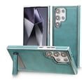 thumbnail image 1 of Dteck for Samsung Galaxy S25 Leather Case with Kickstand, 2 Adjustable Stand Modes, Retro Luxury Business Electroplated Edges Military-Grade Drop Protection Slim Cover for Samsung Galaxy S25, Green, 1 of 9