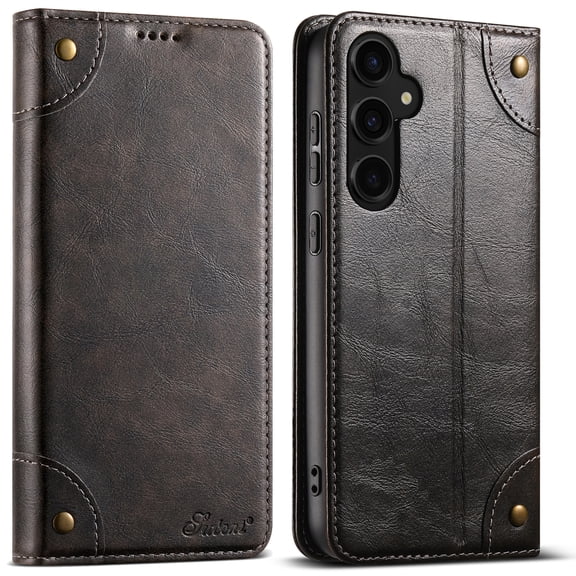 Dteck for Samsung Galaxy S25 Leather Case Wallet Folio Case Book Design Magnetic Closure with Stand and ID Holder Credit Card Slots for Samsung Galaxy S25 5G 6.2" 2025,Black