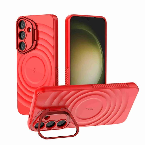 Dteck for Samsung Galaxy S25 Magnetic Case, Cute Wave Textured Full Body Protective Case with Kickstand Full Camera Protection Compatible with MagSafe Wireless Charging for Man Woman, Red