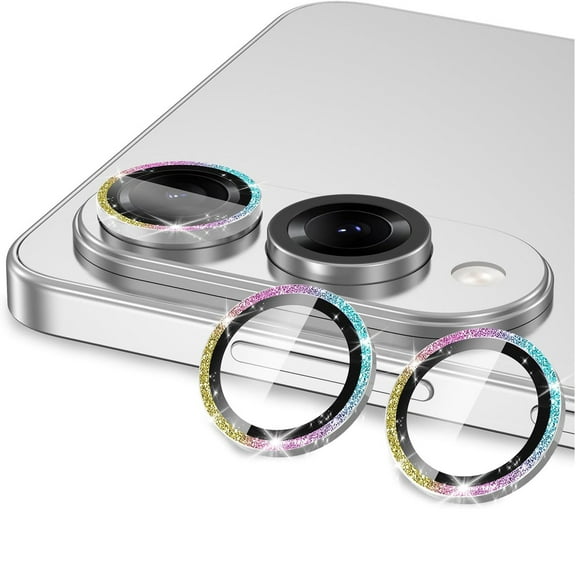 Dteck for Samsung Galaxy S25 Plus Camera Lens Protector, Glitter Bling Individual Metal Ring Tempered Glass Lens Slim Strong Adsorption Scratch Resistant Ultra-Thin HD Clear Lens Case, Colorful