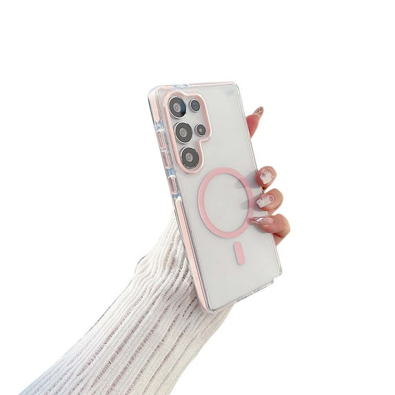 Dteck for Samsung Galaxy S25 Plus Case Clear for Girls Women, Magnetic Transparent Crystal Back PC + TPU Case Military Grade Shockproof Phone Cover, Pink