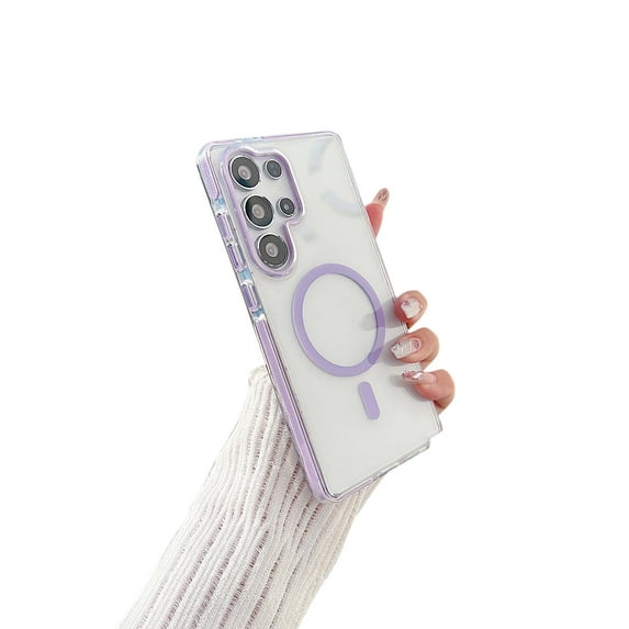 Dteck for Samsung Galaxy S25 Plus Case Clear for Girls Women, Magnetic Transparent Crystal Back PC + TPU Case Military Grade Shockproof Phone Cover, Purple