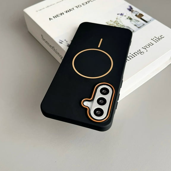 Dteck for Samsung Galaxy S25 Plus Case,Compatible with MagSafe Accessory, Matte Ultra Thin Soft TPU Rubber Military Grade Drop Protection Slim Fit Shockproof Phone Case, Blackorange