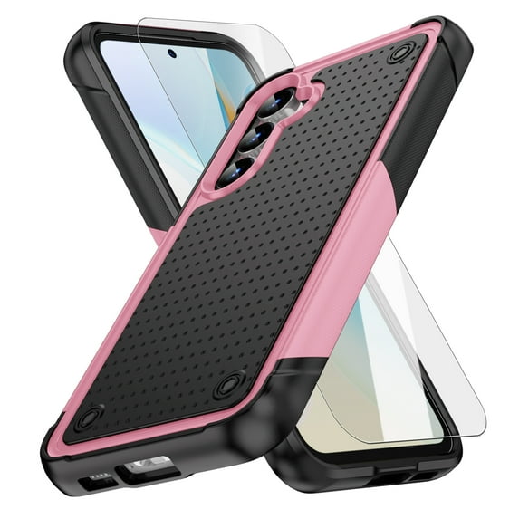 Dteck for Samsung Galaxy S25 Plus Case with Glass Screen Protector, Militay Grade Drop Protective Rugged Heavy Duty Cover Shockproof Case for Galaxy S25+ Phone Case for Women Men boy Girl, Pink