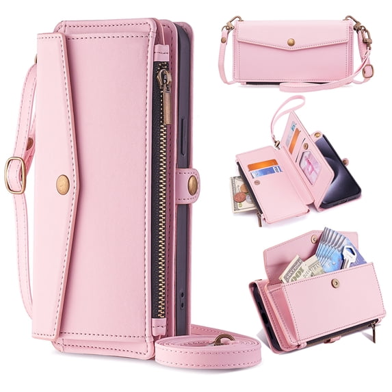 Dteck for Samsung Galaxy S25+ Plus Case, Magnetic Flip RFID Blocking PU Leather for Galaxy S25 Plus Wallet Case for Women Men with Credit Card Holder Zipper Pocket,Pink