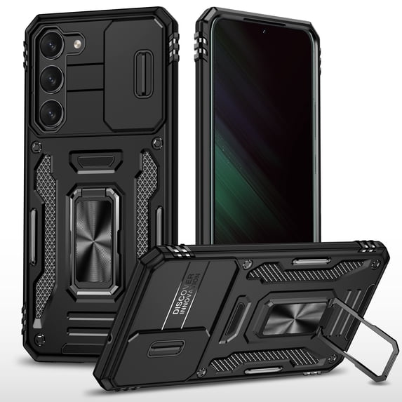 Dteck for Samsung Galaxy S25 Plus Case with Ring Holder Kickstand, Magnetic Rugged Hybrid Case with Dual Protection Military Grade Drop Protection Rugged Case for Samsung Galaxy S25+, Black