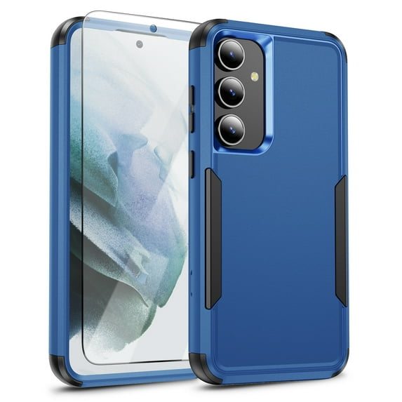 Dteck for Samsung Galaxy S25+ Plus Case with Screen Protector Tempered Glass, Military Grade Drop Protection Heavy Duty Shockproof Protection Non-Slip Phone Case for Samsung S25+,Blue+Black