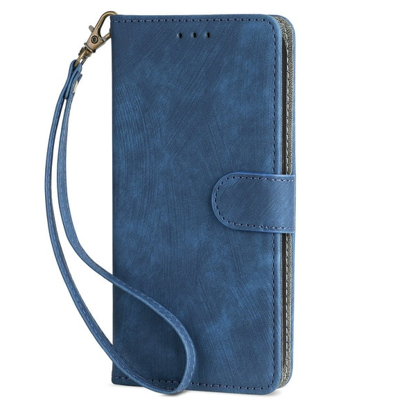 Dteck for Samsung Galaxy S25+ Plus Case Wallet with RFID Blocking Credit Card Holder Matte PU Leather Folio Flip Stand Phone Case with Wrist Strap for Samsung Galaxy S25 Plus 2025,Blue