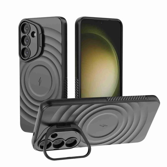 Dteck for Samsung Galaxy S25 Plus Magnetic Case, Cute Wave Textured Full Body Protective Case with Kickstand Full Camera Protection Compatible with MagSafe Wireless Charging for Man Woman, Black