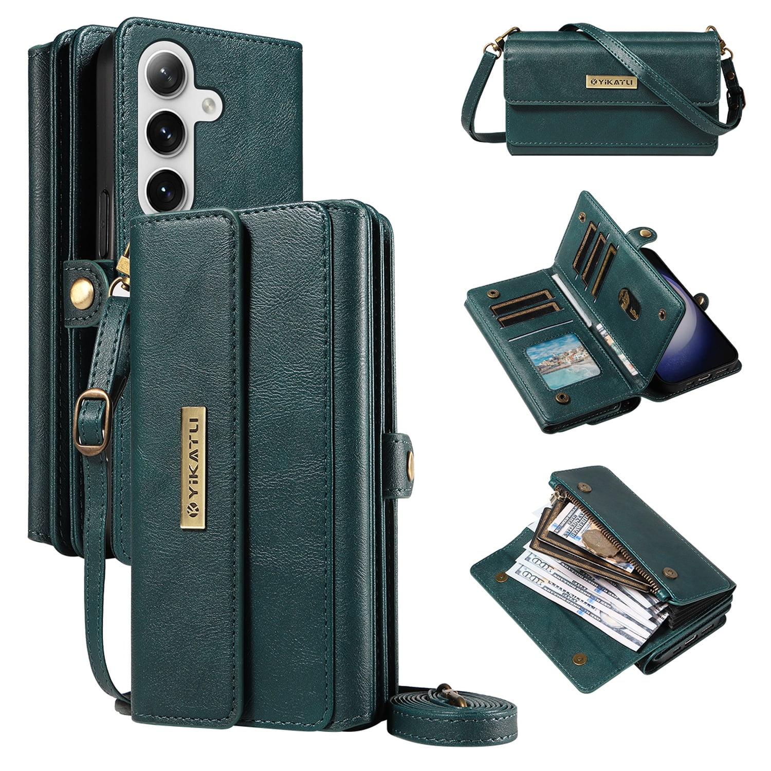 Dteck for Samsung Galaxy S25+ / S25 Plus Case Wallet with RFID Blocking Card Holder for WomenMen, PU Leather Magnetic Snap Flip Zipper Strap Crossbody Wallet Phone Cover 6.7",Green