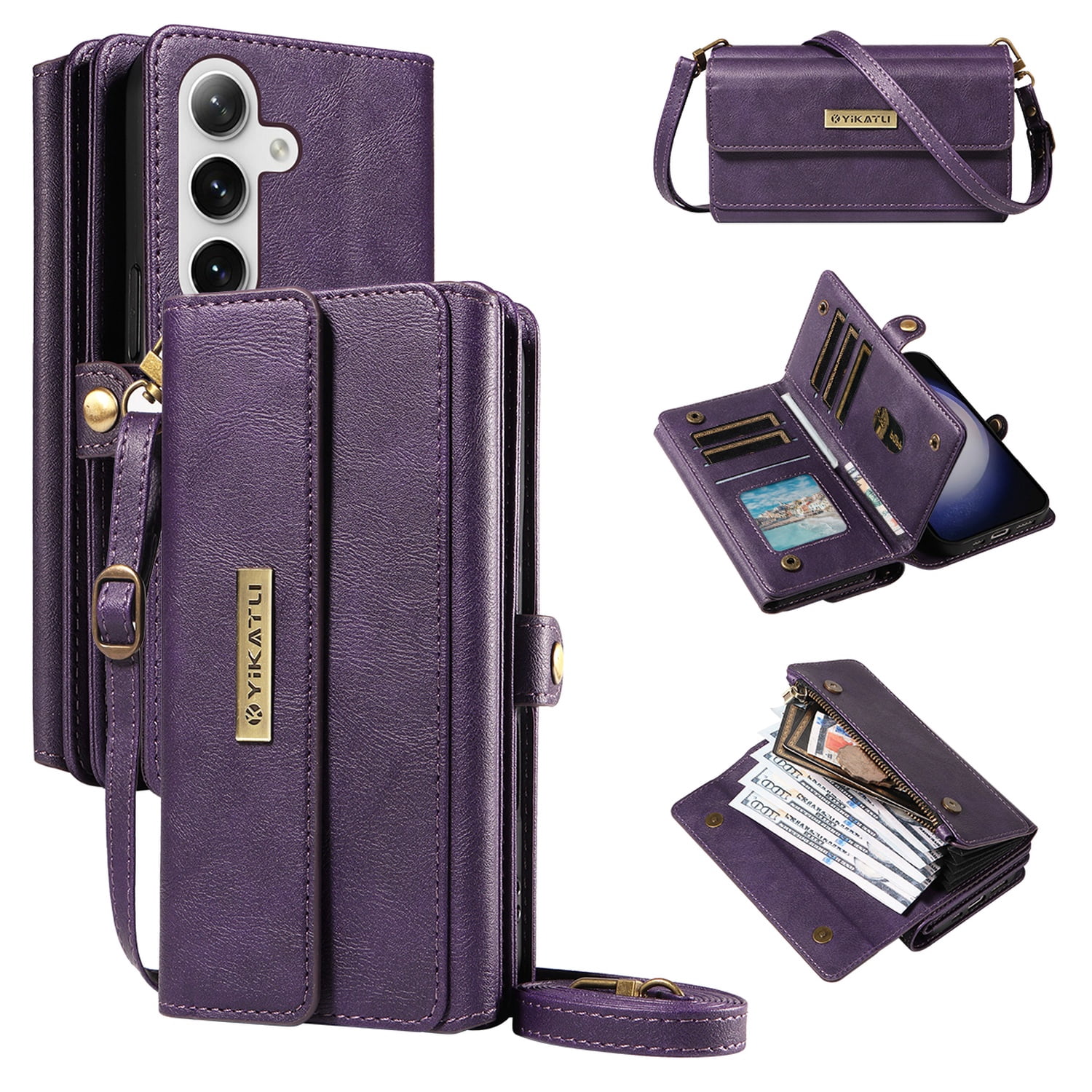 Dteck for Samsung Galaxy S25+ / S25 Plus Case Wallet with RFID Blocking Card Holder for WomenMen, PU Leather Magnetic Snap Flip Zipper Strap Crossbody Wallet Phone Cover 6.7",Purple