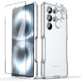 thumbnail image 1 of Dteck for Samsung Galaxy S25 Ultra Case, 3 in 1 Shock Absorption Slim Fit Bumper Metal Cover with Tempered Glass Screen Protector Camera Lens Protector for Samsung Galaxy S25 Ultra 6.9" 2025,Silver, 1 of 7