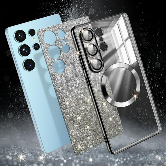 Dteck for Samsung Galaxy S25 Ultra Case, Compatible with MagSafe, Clear Glitter Gradient Sparkle Plating Soft TPU Bumper Magnetic Case Full Camera Lens Protector for Samsung Galaxy S25 Ultra,Black