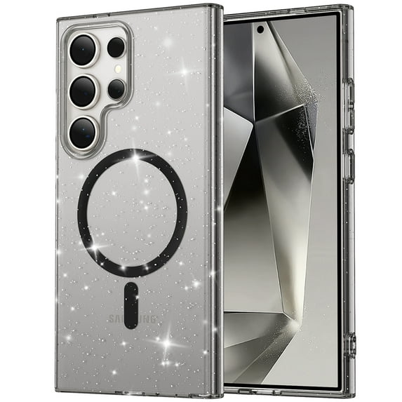 Dteck for Samsung Galaxy S25 Ultra Case, Mag-Safe Car Mount Supported Magnetic Sparkle Glitter Blingbling Transparent Slim Thin Shockproof Protective Phone Cover for Galaxy S25 Ultra 6.9" 2025,Black