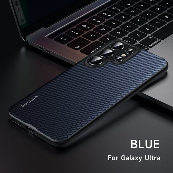 Dteck for Samsung Galaxy S25 Ultra Case, Magnetic Carbon Fiber Texture Thin Slim Fit Shockproof Hybrid Hard PC Back Drop Protection Lightweight Protective Case Cover, Blue