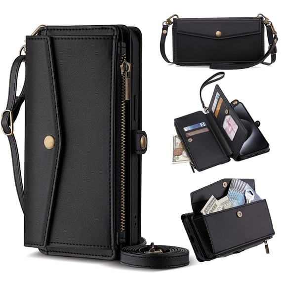 Dteck for Samsung Galaxy S25 Ultra Case, Magnetic Flip RFID Blocking PU Leather for Galaxy S25 Ultra Wallet Case for Women Men with Credit Card Holder Zipper Pocket,Black