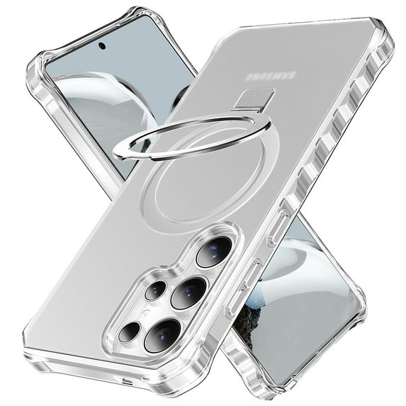 Dteck for Samsung Galaxy S25 Ultra Case with Rotating Magnetic Stand, Compatible with MagSafe, Military-Grade Drop Protection Frosted Translucent Phone Cover for Samsung Galaxy S25 Ultra,Clear