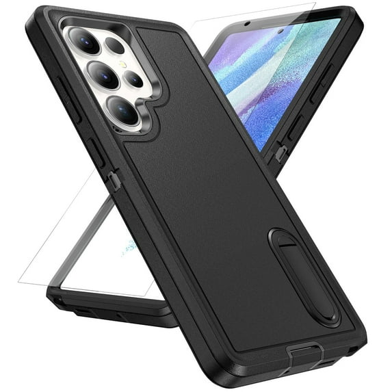 Dteck for Samsung Galaxy S25 Ultra Case with Screen Protector, for Samsung S25 Ultra Case with Built in Kickstand, Shockproof/DropProof Military Grade Protective Cover for Galaxy S25 Ultra,Black