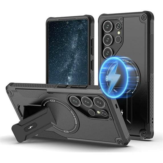 Dteck for Samsung Galaxy S25 Ultra Case with Stand, Heavy Duty Military-Grade Protection Rugged Case for Galaxy S25 Ultra Compatible with MagSafe, Kickstand Shockproof Phone Cover for S25 Ultra,Black