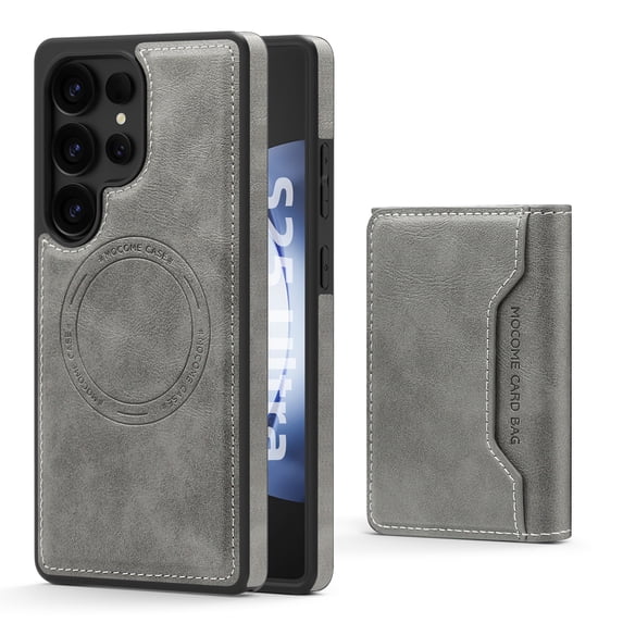 Dteck for Samsung Galaxy S25 Ultra Detachable Wallet Card PU Leather Magnetic Flip Cover RFID Blocking Card Holder Stand Compatible with Magsafe Accessory Phone Case, Gray