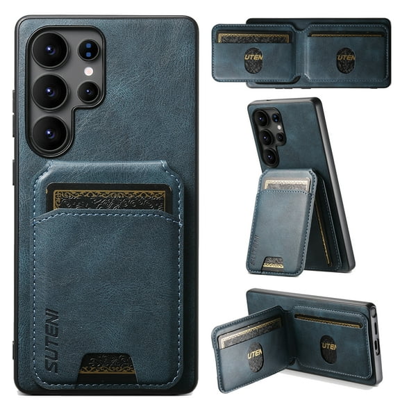 Dteck for Samsung Galaxy S25 Ultra Wallet Case, Magnetic 2 in 1 Detachable Card Holder Case with MagSafe, Vintage Leather RFID Blocking Flip Kickstand Case for Men Women, Blue