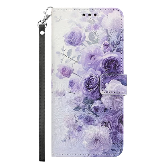 Dteck for Samsung Galaxy S26 Case Wallet with Card Holder Slots, Wrist Strap, TPU Interior Protective, Stand PU Leather Folio Flip Cases Cover,Purple Flower