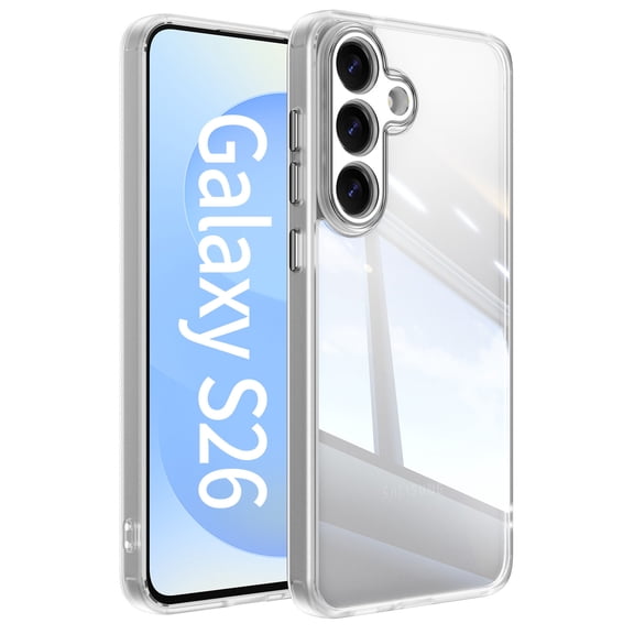 Dteck for Samsung Galaxy S26 Plus Clear Case, Shockproof Slim Clear Hard PC Back with Soft TPU Bumper Scratch Resistant Protective Transparent Anti-Scratch Phone Case, White