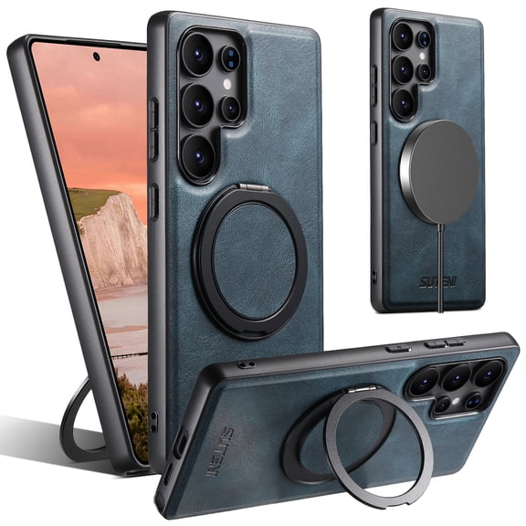 Dteck for Samsung Galaxy S26 Ultra Case with Stand, Compatible with MagSafe, Slim PU Leather Rubber Drop Proof Magnetic Kickstand Protective Phone Cover,Blue