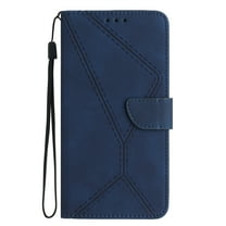 Dteck for Samsung Galaxy S8 Magnetic Wallet Case, Shockproof Card Holder Kickstand Flip Embossed Spliced Lanyard Protective Soft PU Leather Cover, darkblue