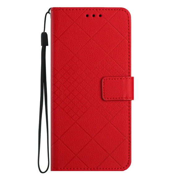 Dteck for Samsung Galaxy S9 Magnetic Case, Premium PU Leather Folio Flip Wallet Case with Card Holder Cash Slot Lanyard Strap Kickstand Function Embossed Pattern Slim Shockproof Cover, red