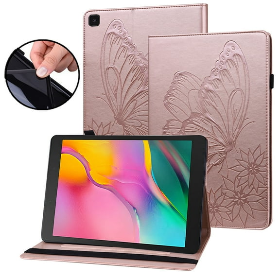 Dteck Samsung Galaxy Tab A 8.0" 2019 Case, Samsung T290 Case, Embossed Butterfly Flip Stand Case For Samsung Galaxy Tab A 8.0 2019 T290 T295, Rosegold