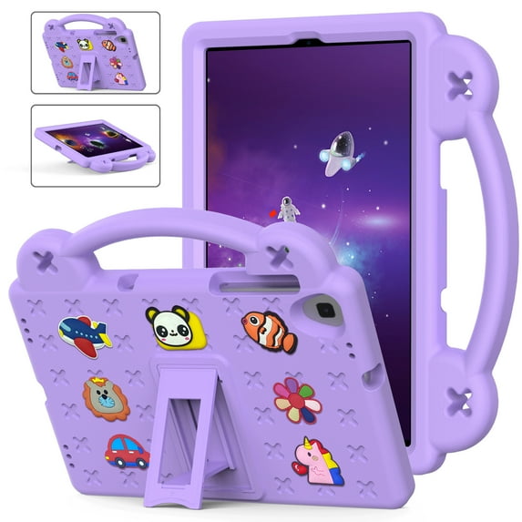 Dteck for Samsung Galaxy Tab A 10.1 (2019) SM-T510/T515 Kids Light Weight Cute DIY Cartoon Pattern Shock Proof EVA Foam Kickstand Handle Light Weight Tablets Cover, Lightpurple