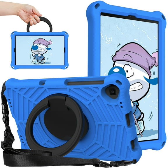 Dteck Samsung Galaxy Tab A 10.1 Case 2019, Fit SM-T510/T515/T517, Hybrid Shockproof Rugged Case with Rotating Stand Hand Grip Shoulder Strap Stylus Pencil Holder for Galaxy Tab A 10.1 2019,Blue