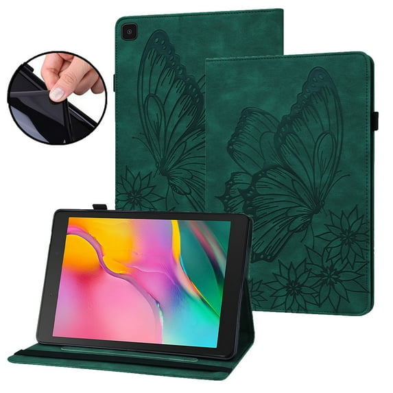 Dteck Samsung Galaxy Tab A 8.0" 2019 Case, Samsung T290 Case, Embossed Butterfly Flip Stand Case For Samsung Galaxy Tab A 8.0 2019 T290 T295, Green
