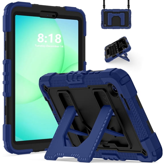 Dteck For Samsung Galaxy Tab A11 8.7-inch 2025 (SM-X133/X135) Tablet Case, Heavy Duty Shockproof with Oversized Kickstand Shoulder Strap Rugged Case for Kids and Adults, Navyblue+Black