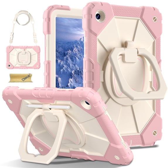 Dteck for Samsung Galaxy Tab A11 Case 8.7 Inch, 360 Rotating Stand Case with Shoulder Strap Pen Holder Case for Galaxy A11 Tablet 2025 (SM-X133/X135),Rosegold