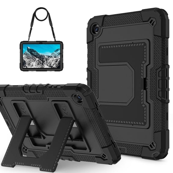Dteck For Samsung Galaxy Tab A11 Plus 11" (2025) Tablet Case, Heavy Duty Shockproof Protective Cover with Oversized Kickstand & Shoulder Strap, Rugged Case for Kids and Adults, Black