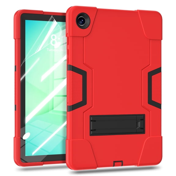 Dteck for Samsung Galaxy Tab A11 Plus / A11+ Case with Screen Protector Soft TPU Film, Rugged Full Body Protective Cover with Kickstand for Galaxy Tab A11+ 11 inch Tablet (SM-X230/X236B),Red+Black
