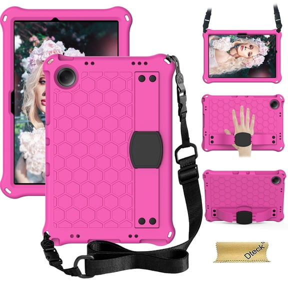 Dteck for Samsung Galaxy Tab A11 Plus/A9 Plus Case, Durable Lightweight Shockproof Handle Stand Cover with Shoulder Strap for Samsung Tab A9+/A11+ 11 Inch Tablet 2023/2025,Rose