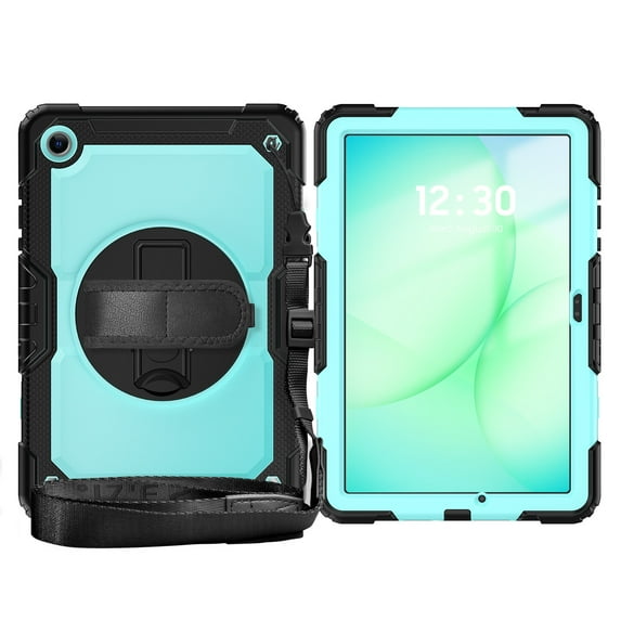 Dteck for Samsung Galaxy Tab A11 Plus Case 11 Inch with Screen Protector/Rotating Stand/Shoulder Strap, Heavy Duty Full Body Shockproof Cover for Samsung Galaxy Tab A11+/A11 Plus,Black+Light Blue