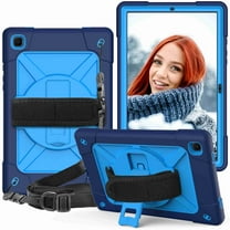 Dteck For Samsung Galaxy Tab A7 10.4" 2020 T500 T505 Heavy Duty Rugged 3 Layer Full Body Protection Case Kickstand with Shoulder Strap & Hand Strap, Navyblue Blue