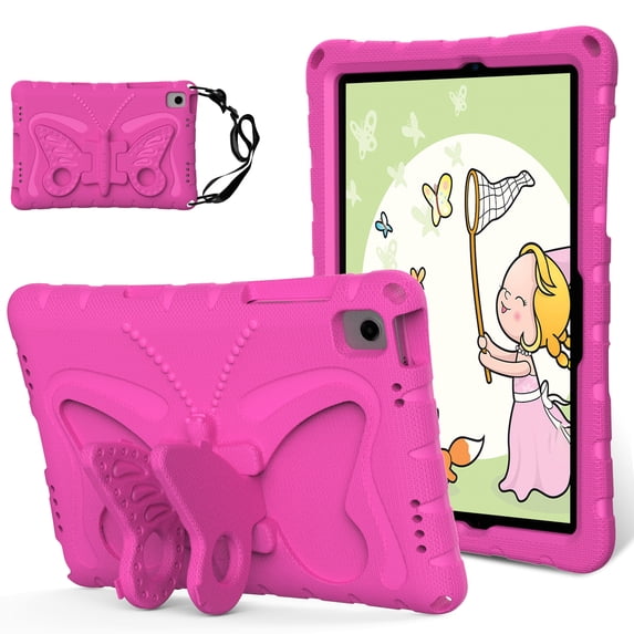 Dteck for Samsung Galaxy Tab A9 Case with Kickstand Butterfly Wings, Rugged Butterfly Kids Case Cover w/ Shoulder Strap for Galaxy Tab A9 8.7" Tablet SM-X110/X115/X117,Rose