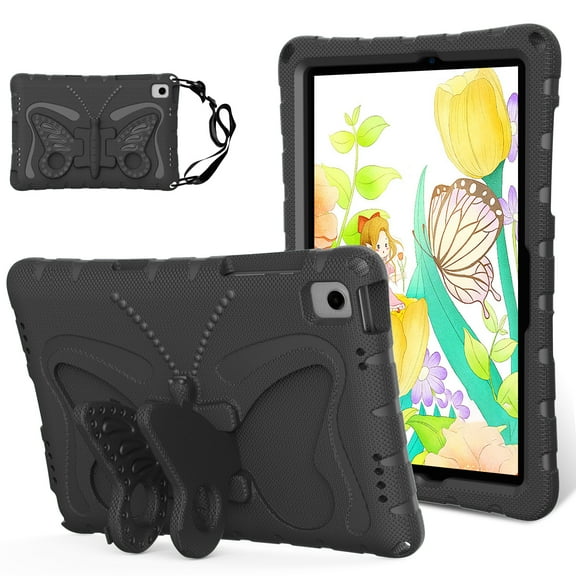 Dteck for Samsung Galaxy Tab A9 Case with Kickstand Butterfly Wings, Rugged Butterfly Kids Case Cover w/ Shoulder Strap for Galaxy Tab A9 8.7" Tablet SM-X110/X115/X117,Black